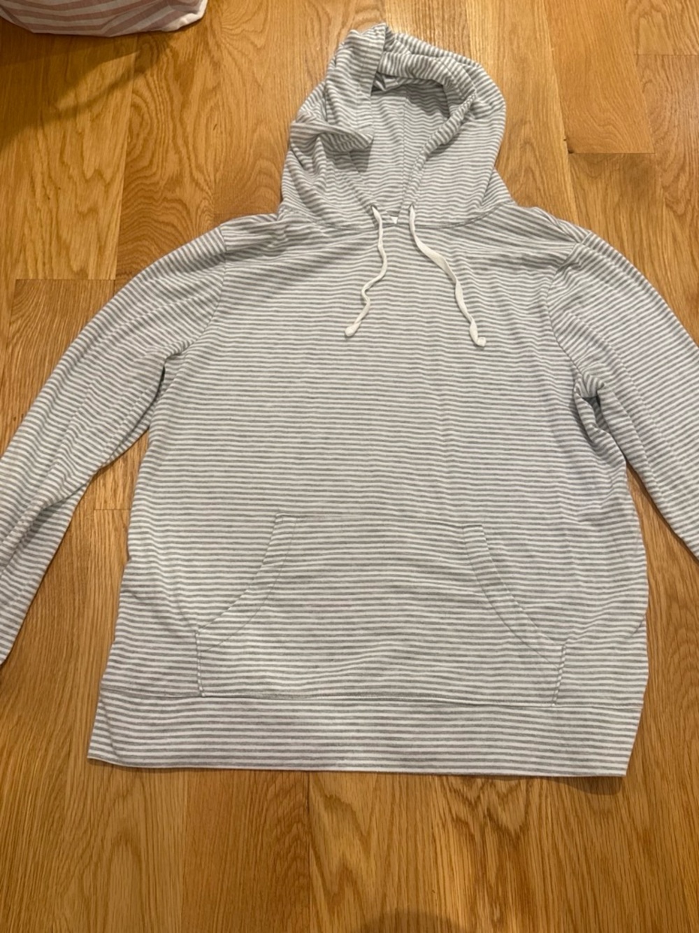 Old Navy Light Gray and White Striped Hooded Sweater